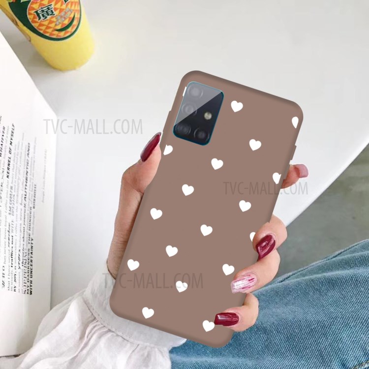 Small Love Hearts Pattern Printing Matte TPU Back Case for Samsung Galaxy A51 - Khaki-5