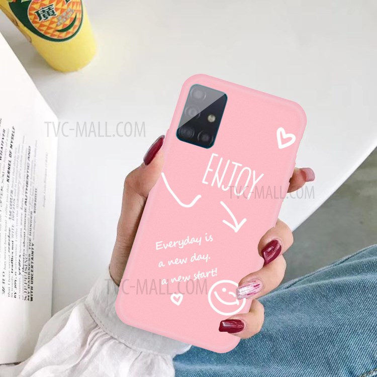 Lettres Impression du Boîtier de Téléphone TPU Mat Pour Samsung Galaxy A71 A715 - Rose