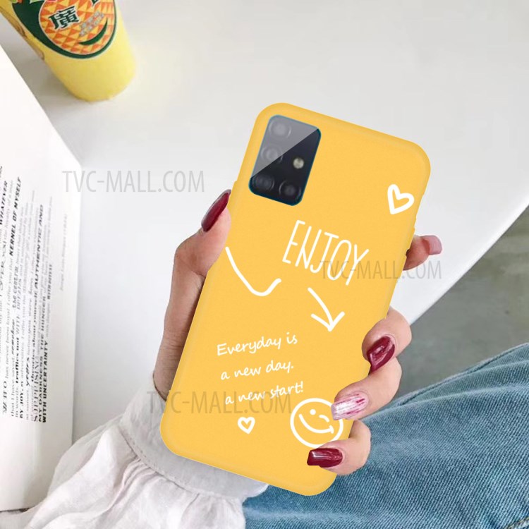 Letters Printing Matte TPU Phone Cover for Samsung Galaxy A51 - Yellow-5
