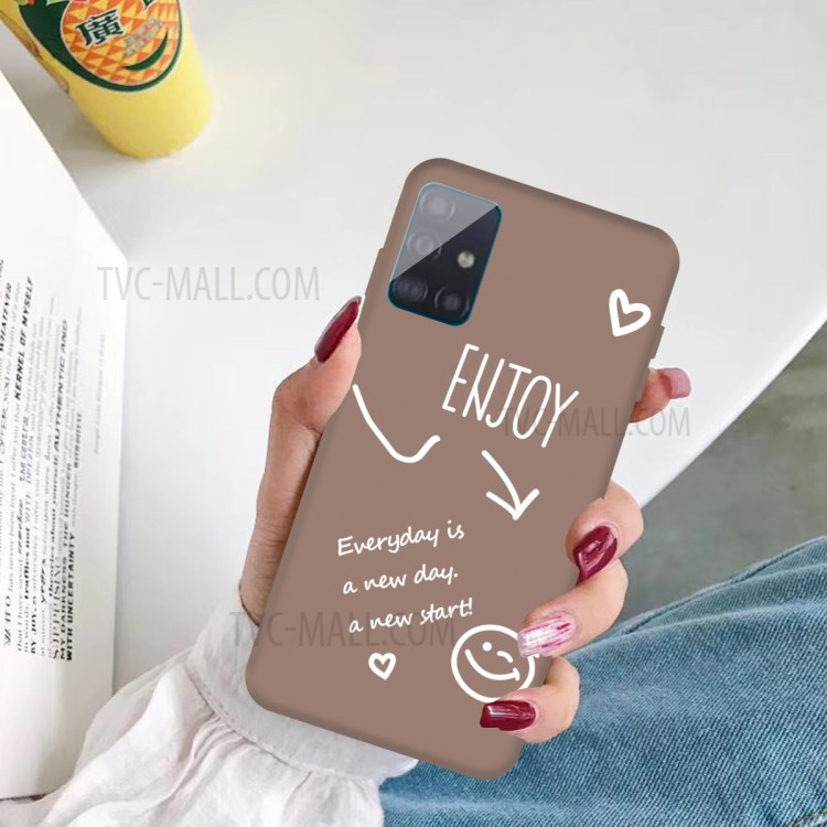 Buchstaben Drucken Matte Tpu Telefonabdeckung Für Samsung Galaxy A51 - Khaki-5