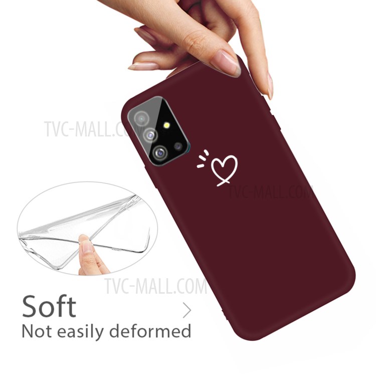 Love Heart Pattern Printing Matte TPU Phone Shell for Samsung Galaxy S20 Plus - Wine Red-4