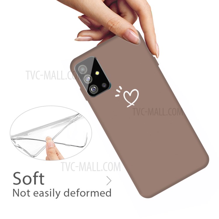 Heart Pattern Matte TPU Mobile Case for Samsung Galaxy S20 - Khaki-4