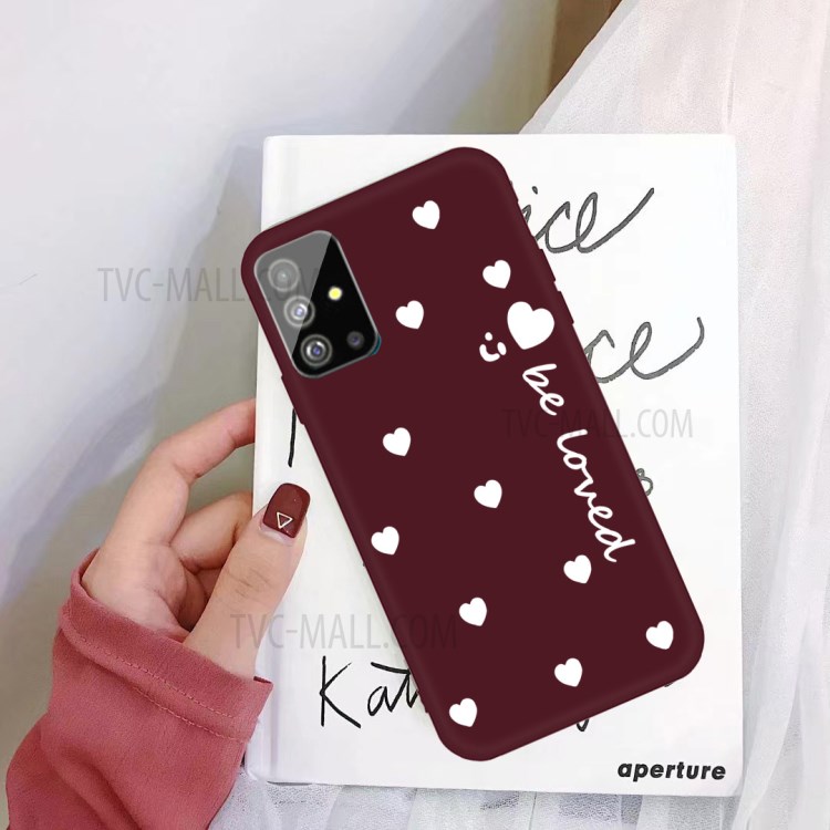Smiling Face and Hearts Pattern Matte TPU Cover for Samsung Galaxy S20 - Wine Red-2