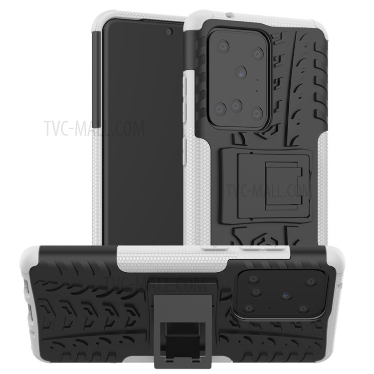 Cool Tyre Pattern PC + TPU Shell with Kickstand Casing for Samsung Galaxy S20 Ultra - White-1
