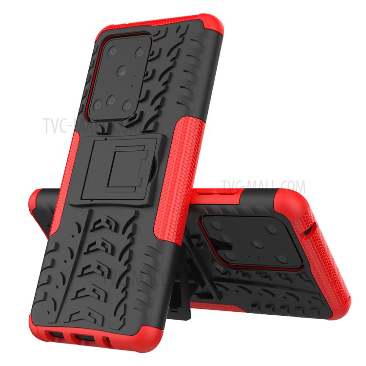 Cool Tyre Pattern PC + TPU Shell with Kickstand Casing for Samsung Galaxy S20 Ultra - Red-2