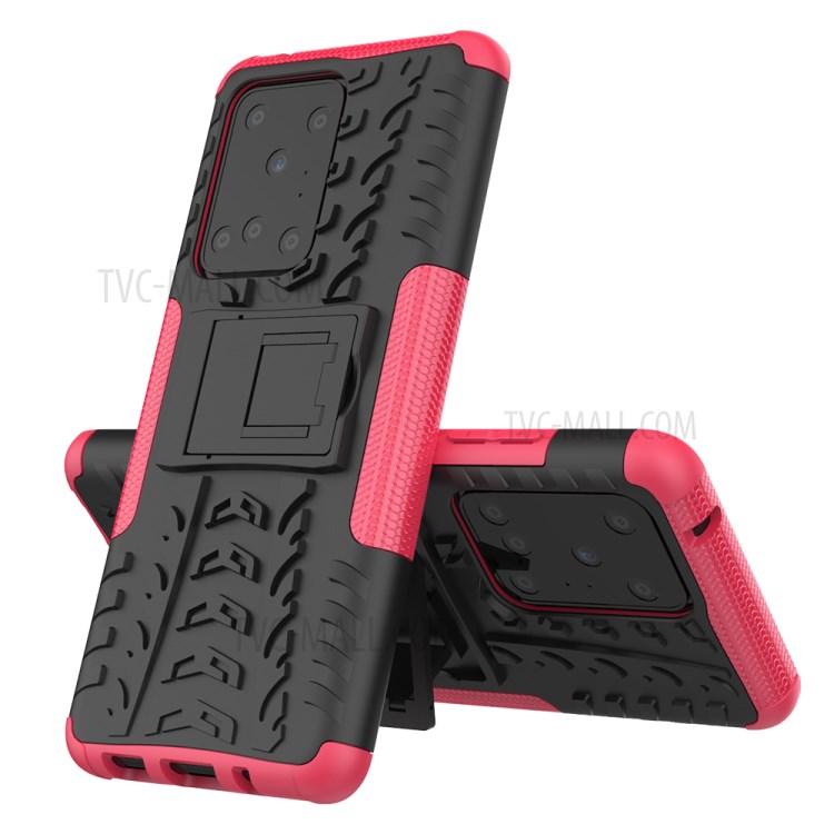 Cool Tyre Pattern PC + TPU Shell with Kickstand Casing for Samsung Galaxy S20 Ultra - Rose-2