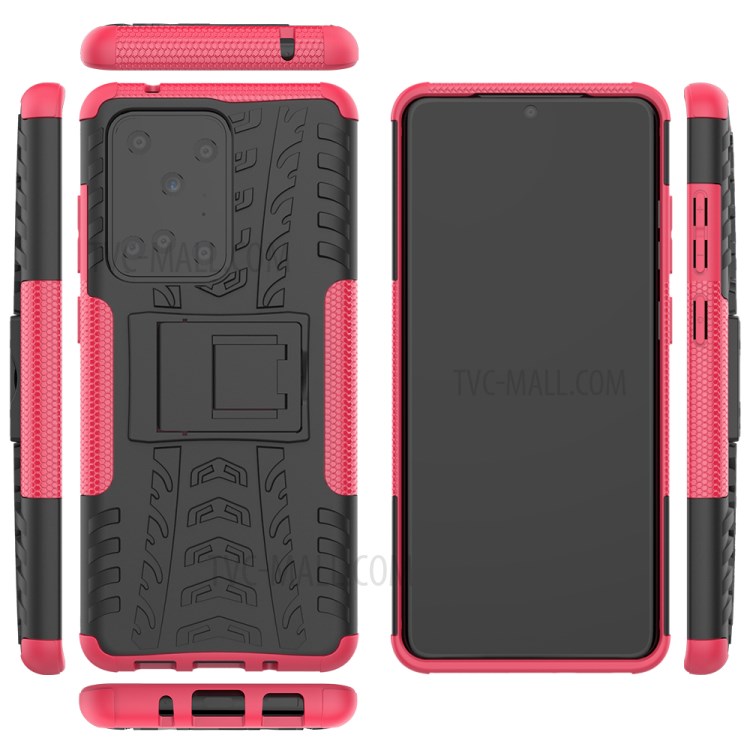 Cool Tyre Pattern PC + TPU Shell with Kickstand Casing for Samsung Galaxy S20 Ultra - Rose-9