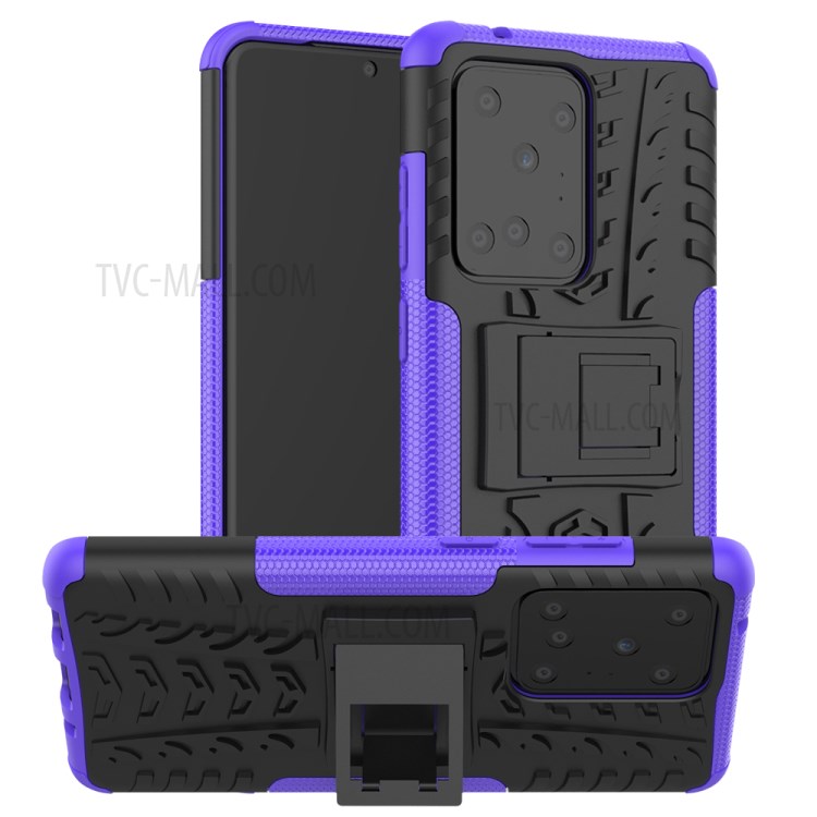 Cool Tyre Pattern PC + TPU Shell with Kickstand Casing for Samsung Galaxy S20 Ultra - Purple-1