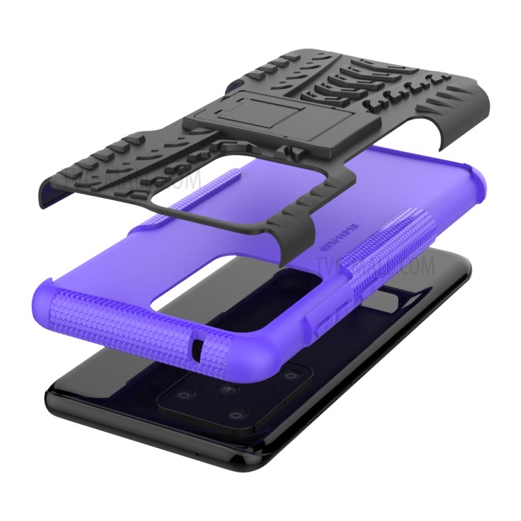 Cool Tyre Pattern PC + TPU Shell with Kickstand Casing for Samsung Galaxy S20 Ultra - Purple-8