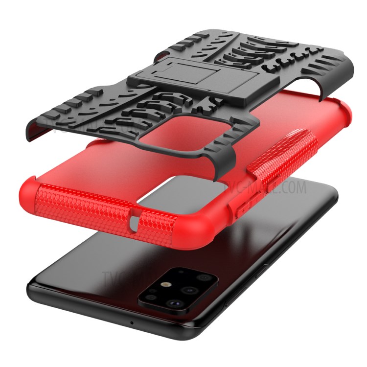 PC Anti-slip + TPU Hybrid Case Con Shell Del Teléfono de Kickstand Para Samsung Galaxy S20 Plus/S20 Más 5G - Rojo