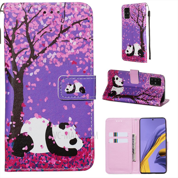 Pattern Printing PU Leather Wallet Phone Cover for Samsung Galaxy A51 - Panda and Tree-1
