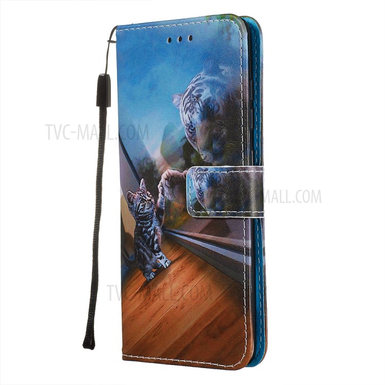 Pattern Printing PU Leather Wallet Phone Cover for Samsung Galaxy A51 - Cat and Tiger Reflection-3