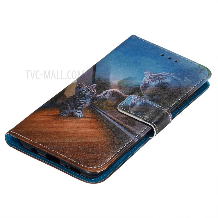 Pattern Printing PU Leather Wallet Phone Cover for Samsung Galaxy A51 - Cat and Tiger Reflection-5