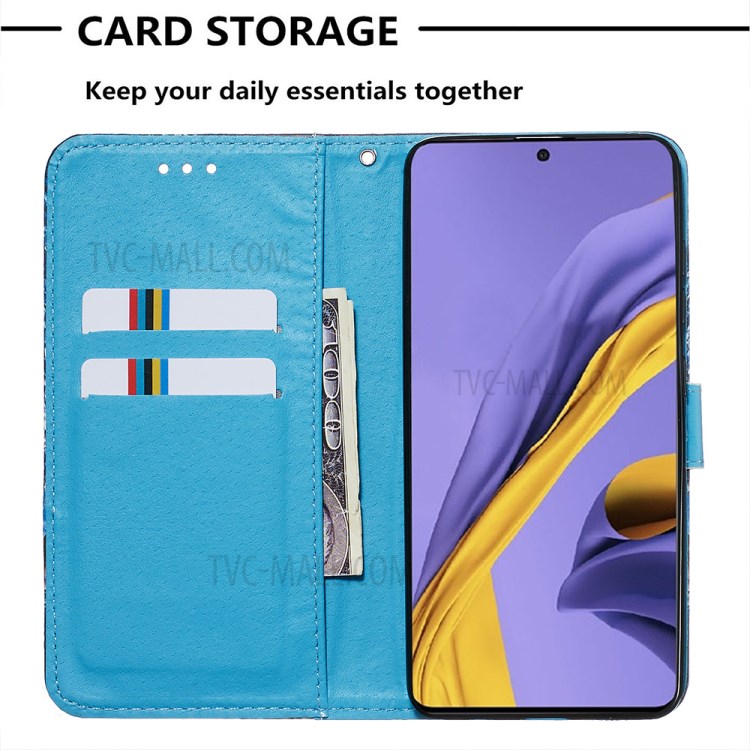 Pattern Printing PU Leather Wallet Phone Cover for Samsung Galaxy A51 - Cat and Tiger Reflection-8
