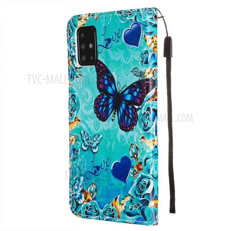Pattern Printing PU Leather Wallet Phone Cover for Samsung Galaxy A51 - Blue Butterflies-4
