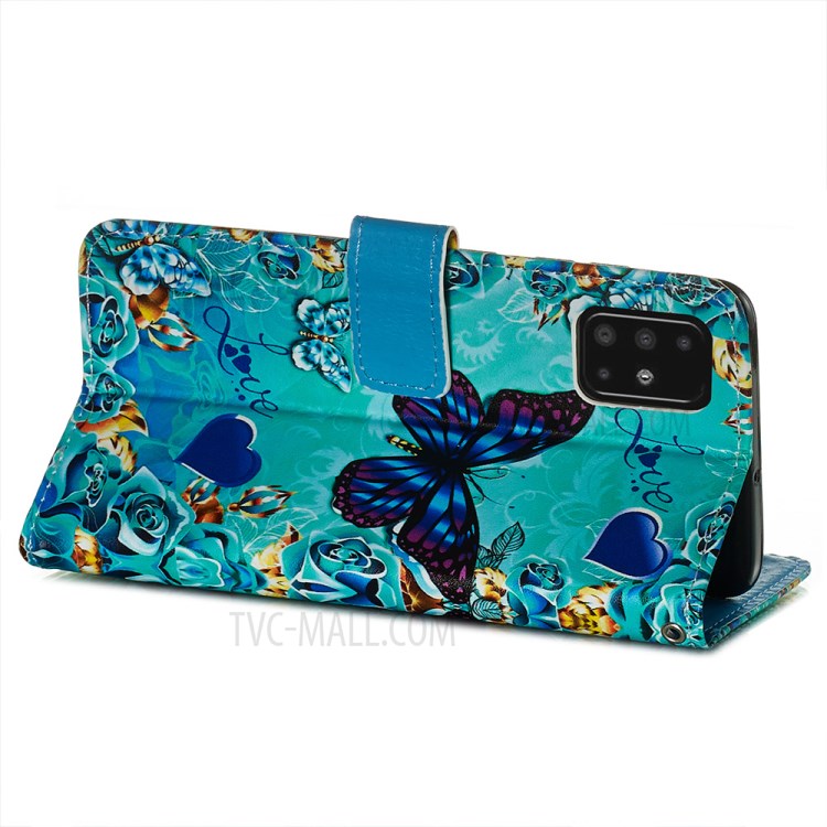 Pattern Printing PU Leather Wallet Phone Cover for Samsung Galaxy A51 - Blue Butterflies-6