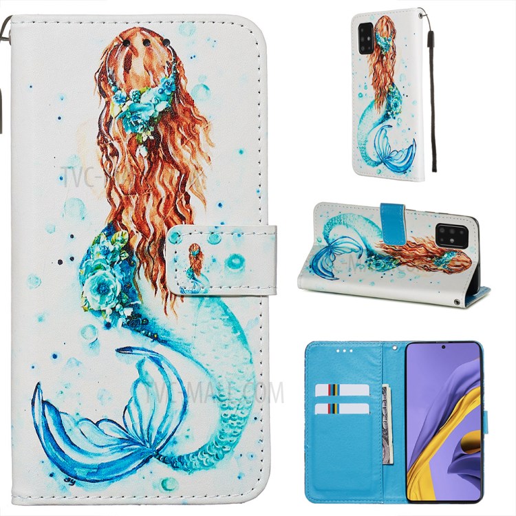 Pattern Printing PU Leather Wallet Phone Cover for Samsung Galaxy A51 - Mermaid-1