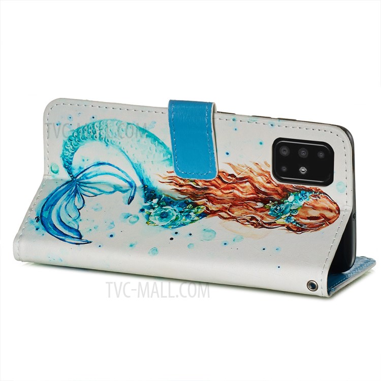 Pattern Printing PU Leather Wallet Phone Cover for Samsung Galaxy A51 - Mermaid-6