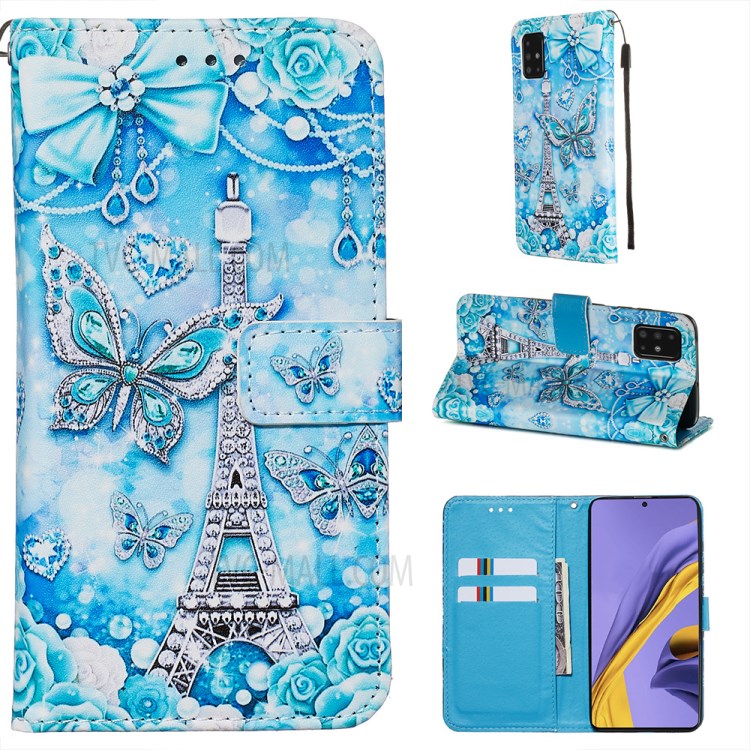 Pattern Printing PU Leather Wallet Phone Cover for Samsung Galaxy A51 - Crystal Butterflies-1