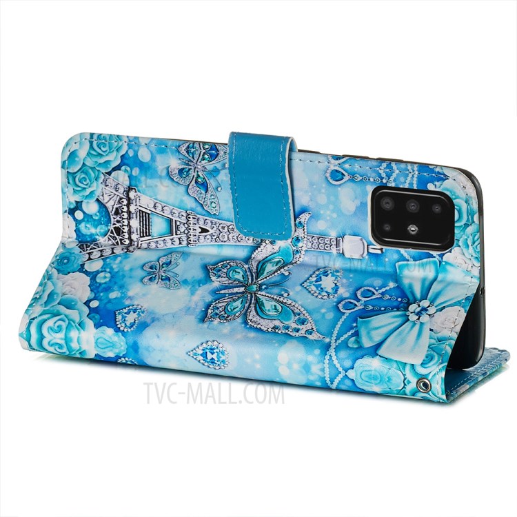Pattern Printing PU Leather Wallet Phone Cover for Samsung Galaxy A51 - Crystal Butterflies-6