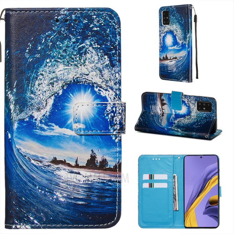 Pattern Printing PU Leather Wallet Phone Cover for Samsung Galaxy A51 - Sea Wave-1