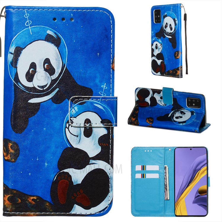 Pattern Printing PU Leather Wallet Phone Cover for Samsung Galaxy A51 - Space Panda-1