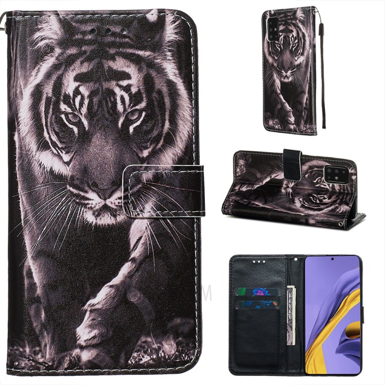 Pattern Printing PU Leather Wallet Phone Cover for Samsung Galaxy A51 - Tiger-1