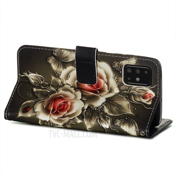 Pattern Printing PU Leather Wallet Phone Cover for Samsung Galaxy A51 - Flower-6