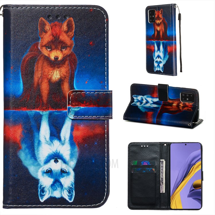 Pattern Printing PU Leather Wallet Phone Cover for Samsung Galaxy A51 - Fox-1