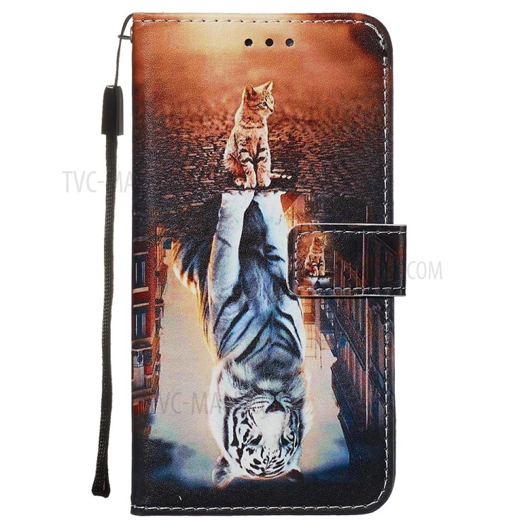 Pattern Printing PU Leather Wallet Phone Cover for Samsung Galaxy A51 - Cat and Tiger Reflection in Water-2