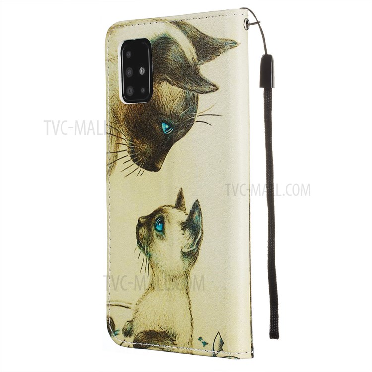 Pattern Printing PU Leather Wallet Phone Cover for Samsung Galaxy A51 - Cat with Blue Eyes-4