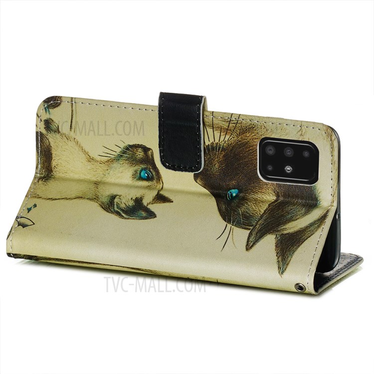 Pattern Printing PU Leather Wallet Phone Cover for Samsung Galaxy A51 - Cat with Blue Eyes-6