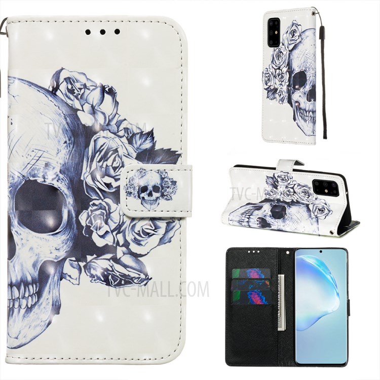 Pattern Printing Light Spot Decor Leather Wallet Case for Samsung Galaxy S20 Plus - Cool Skull-1