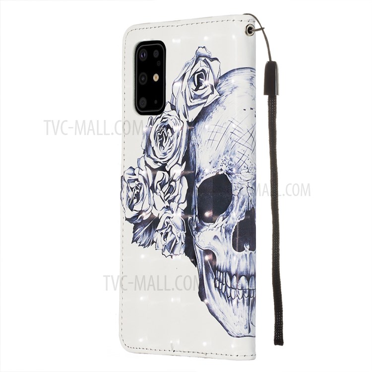 Pattern Printing Light Spot Decor Leather Wallet Case for Samsung Galaxy S20 Plus - Cool Skull-5