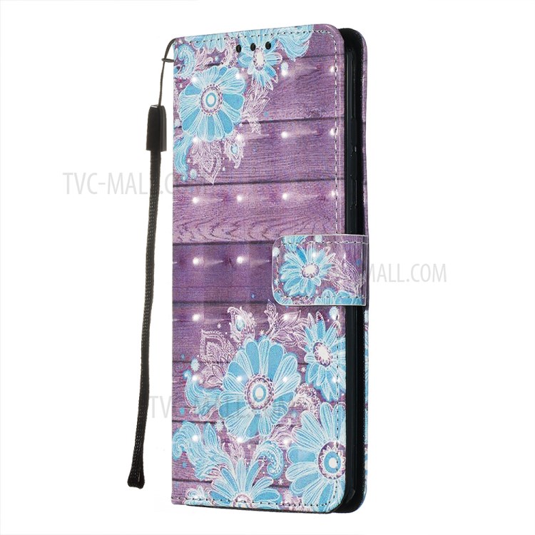 Pattern Printing Light Spot Decor Leather Wallet Case for Samsung Galaxy S20 Plus - Blue Flower-4