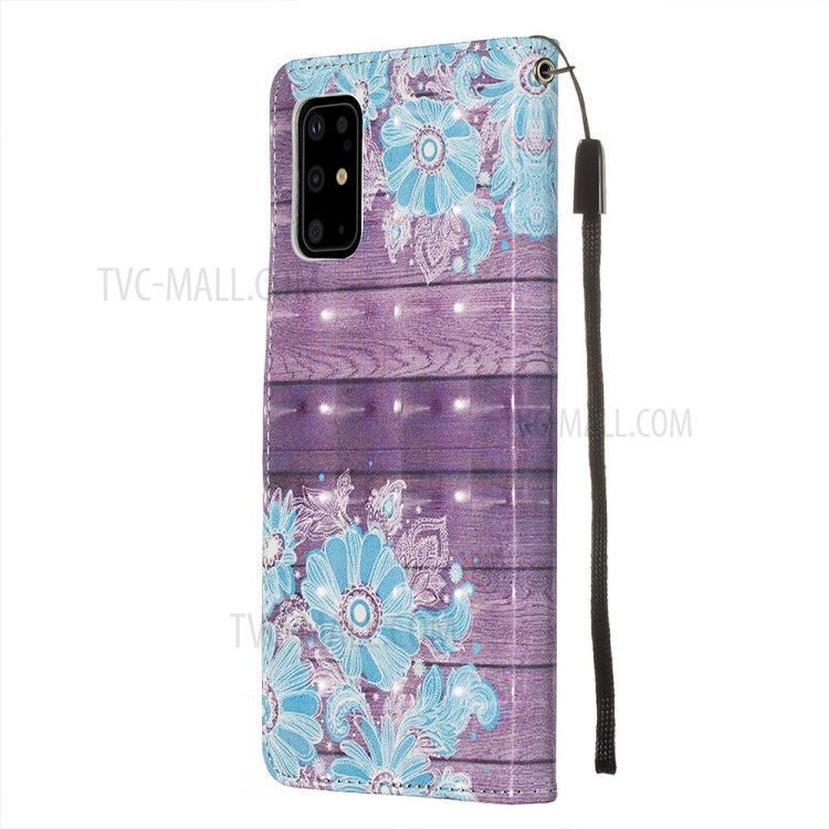 Pattern Printing Light Spot Decor Leather Wallet Case for Samsung Galaxy S20 Plus - Blue Flower-5