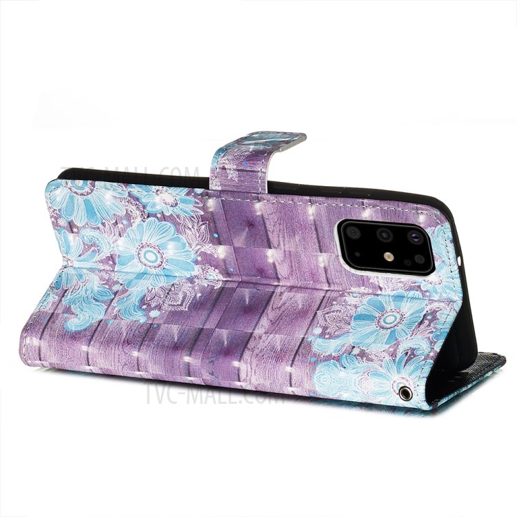 Pattern Printing Light Spot Decor Leather Wallet Case for Samsung Galaxy S20 Plus - Blue Flower-6