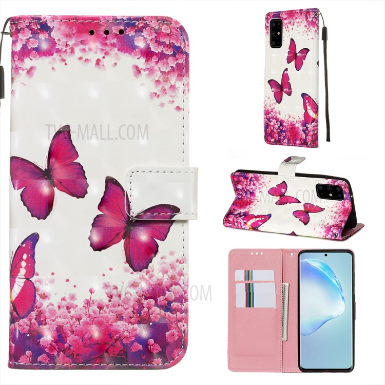Pattern Printing Light Spot Decor Leather Wallet Case for Samsung Galaxy S20 Plus - Butterfly and Flower-1