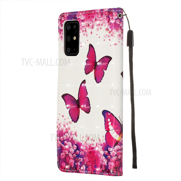 Pattern Printing Light Spot Decor Leather Wallet Case for Samsung Galaxy S20 Plus - Butterfly and Flower-5