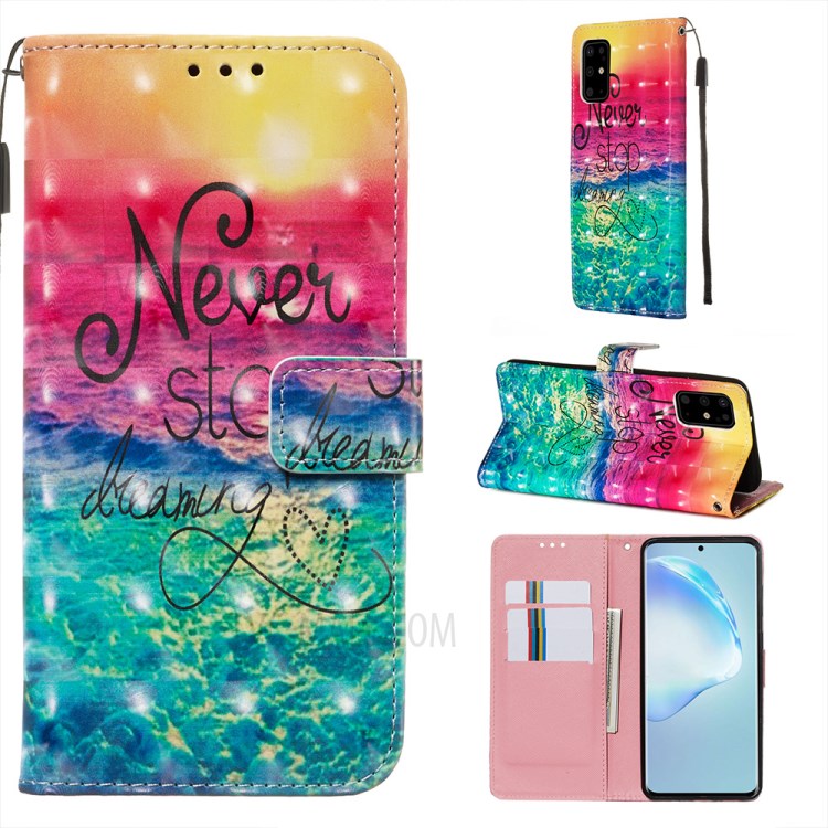 Pattern Printing Light Spot Decor Leather Wallet Case for Samsung Galaxy S20 Plus - Never Stop Dreaming-1