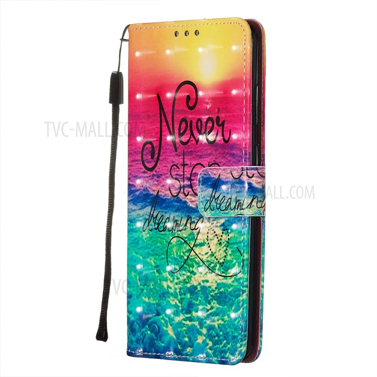 Pattern Printing Light Spot Decor Leather Wallet Case for Samsung Galaxy S20 Plus - Never Stop Dreaming-4