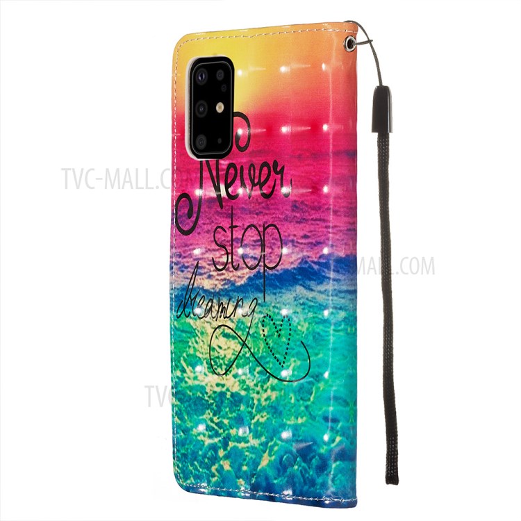 Pattern Printing Light Spot Decor Leather Wallet Case for Samsung Galaxy S20 Plus - Never Stop Dreaming-5