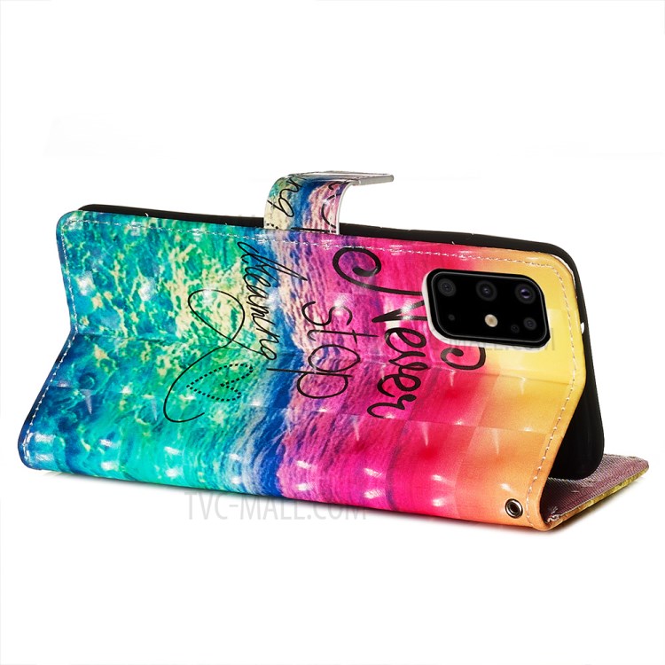 Pattern Printing Light Spot Decor Leather Wallet Case for Samsung Galaxy S20 Plus - Never Stop Dreaming-6