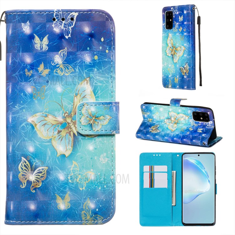 Pattern Printing Light Spot Decor Leather Wallet Case for Samsung Galaxy S20 Plus - Butterfly Pattern-1