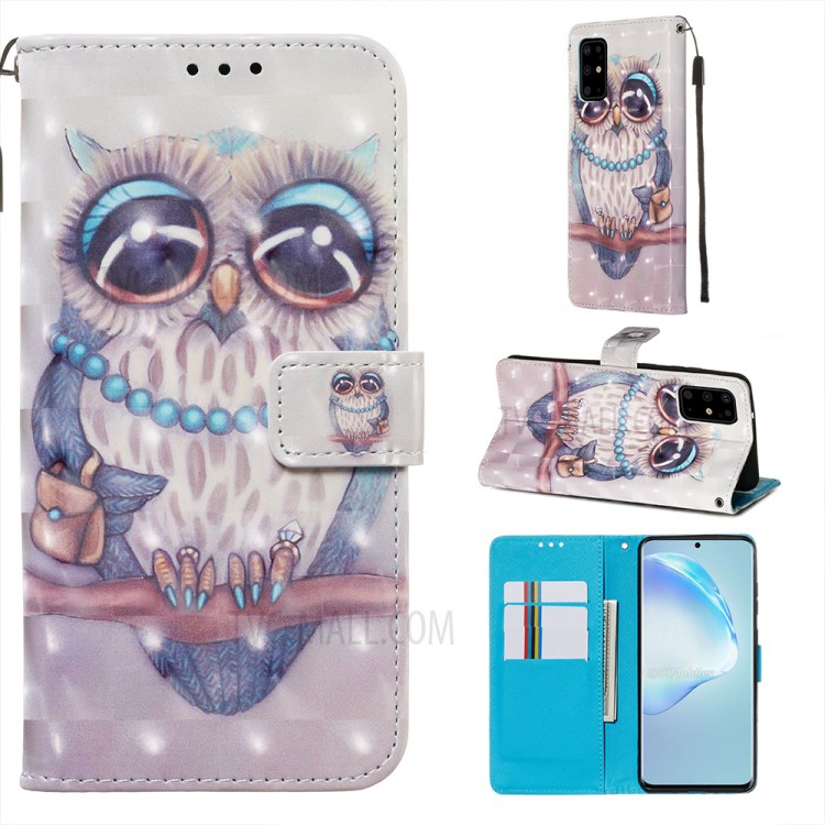 Pattern Printing Light Spot Decor Leather Wallet Case for Samsung Galaxy S20 Plus - Owl Pattern-1