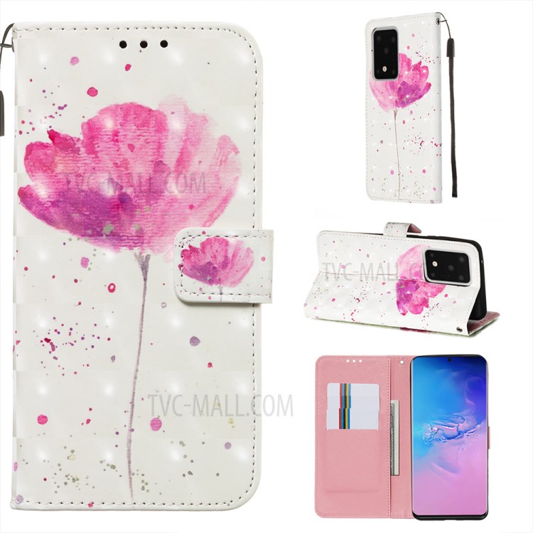 Light Spot Decor Leather Phone Cover Wallet Stand Case for Samsung Galaxy S20 Ultra - Rose Flower-1