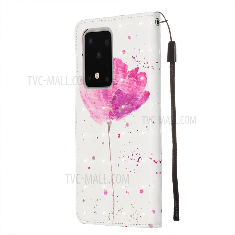 Light Spot Decor Leather Phone Cover Wallet Stand Case for Samsung Galaxy S20 Ultra - Rose Flower-5