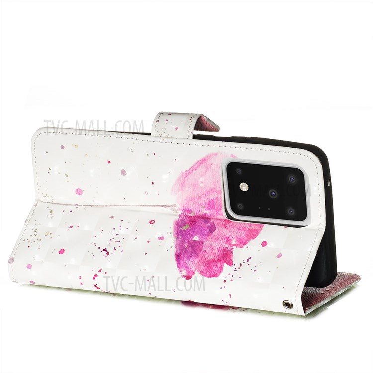 Light Spot Decor Leather Phone Cover Wallet Stand Case for Samsung Galaxy S20 Ultra - Rose Flower-6