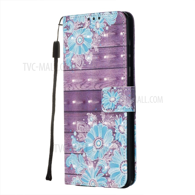Light Spot Decor Leather Phone Cover Wallet Stand Case for Samsung Galaxy S20 Ultra - Blue Flowers-4
