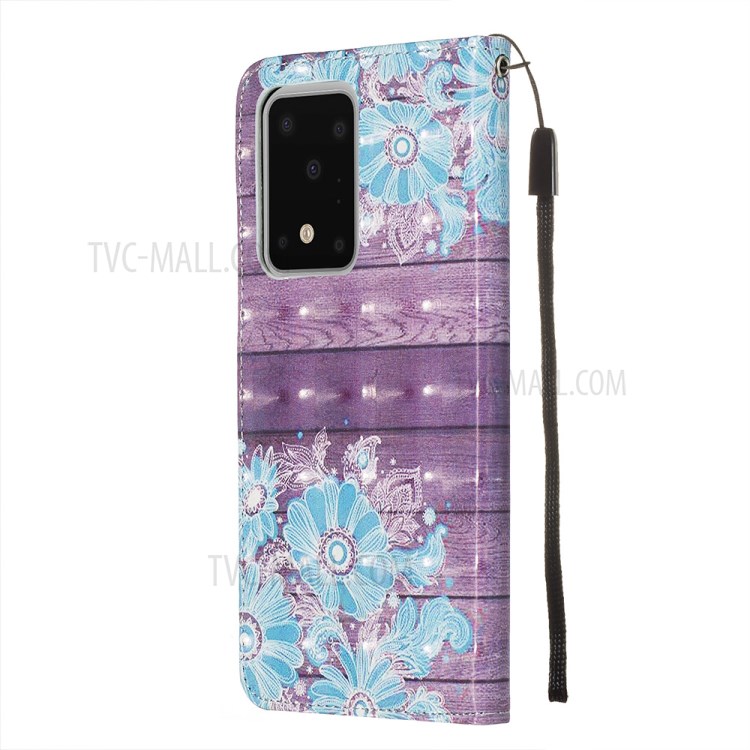 Light Spot Decor Leather Phone Cover Wallet Stand Case for Samsung Galaxy S20 Ultra - Blue Flowers-5